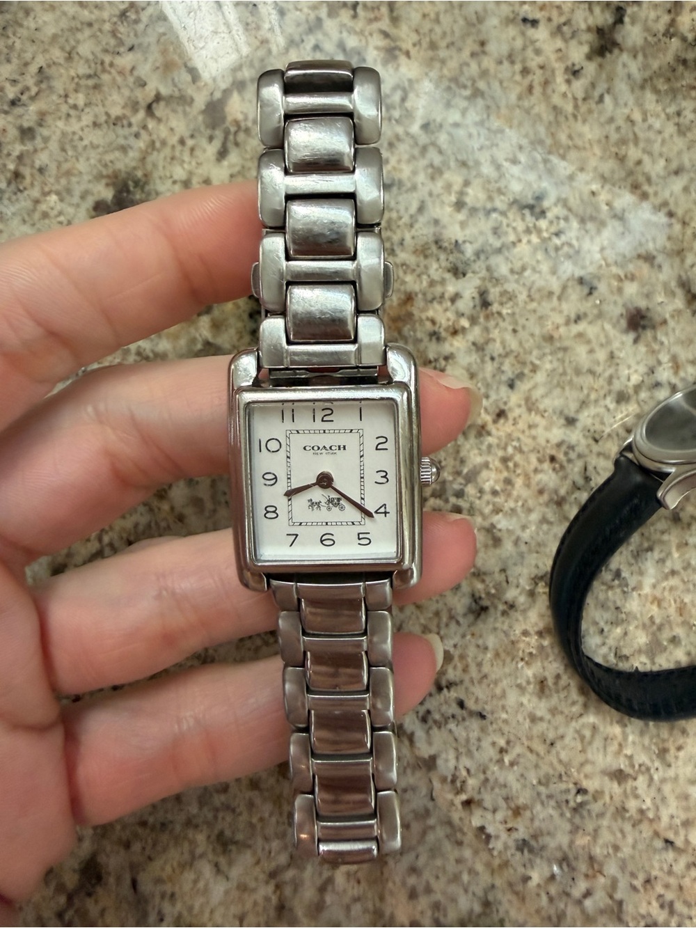 Coach Silver Tone Square Dial Link Bracelet Watch